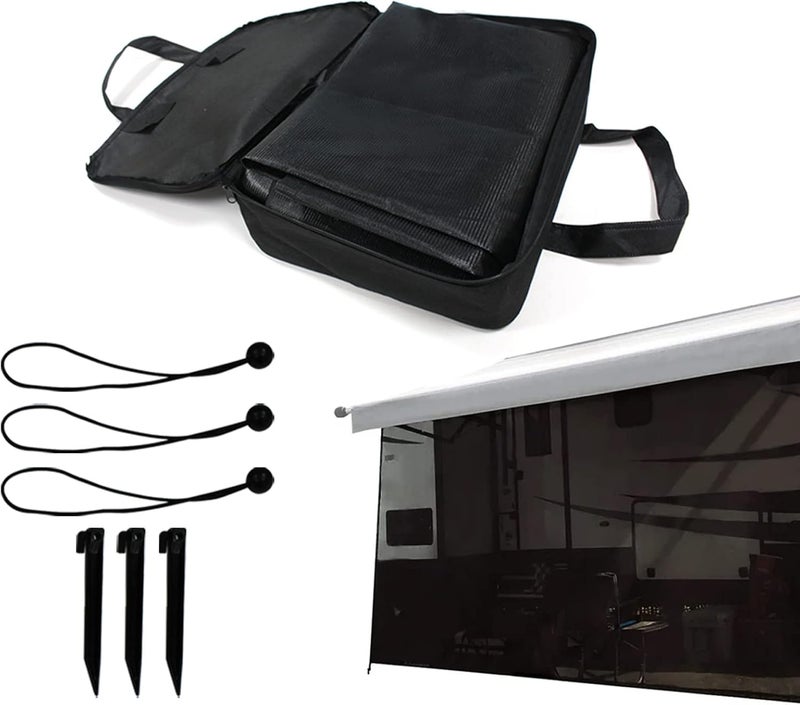 LOSTAR RV Fabric Replacement Screen with Zipper 8'x 14', Universal Mesh Awning Sunscreen Kit for Camper Trailor Motorhome Outdoor UV Blocker - Black - Image 1